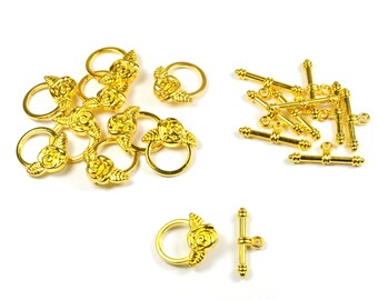 Lot 20 clasps T shape gold plated flower