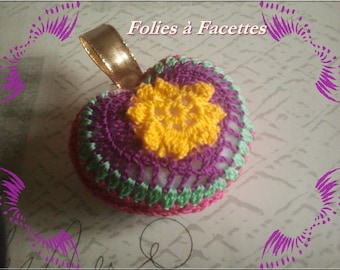 Orange flower heart hanging decoration crochet