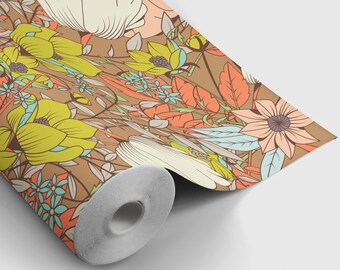 Seamless Flowers Peel and Stick Wallpaper | Peel and Stick Temporary Wallpaper | Removable Wall Sticker