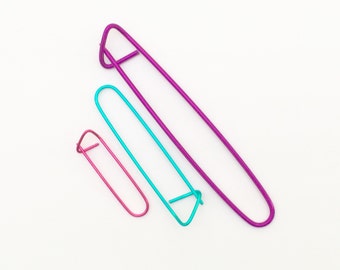 Stitch Holders HiyaHiya 3 Piece Set Small Stitch Holder Pink, Medium Stitch Holder Blue, Large Stitch Holder Violet 3 Pk Stitch Holders Tool