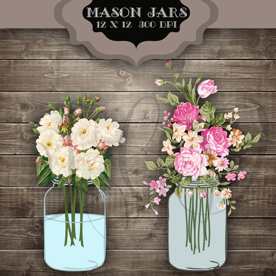 Wedding Clip art Mason Jars Digital Clipart Vintage flower