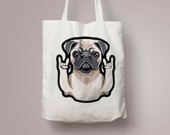 Pug Tote Bag, Pug Canvas Bag, Pug Owner Gift, Pug Lover Gift, Dog Lover, Mother's Day Gift, Gift for Mom Shopping Bag Christmas Gift for Her
