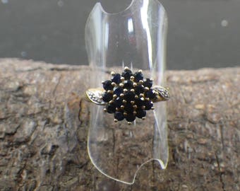 Anello vintage di Cluster diamante zaffiro oro giallo 9ct