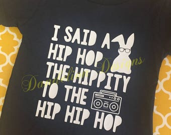 Boy's Easter Shirt Hip Hop Bunny Cool Kids Shirt Hippity Hop Boom Box Baby Boy