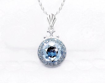 Light Blue Gray Swarovski Crystal Necklace, Crystal Blue Shade Swarovski Crystal Pendant Necklace, Pale Blue Gray Crystal Pendant Necklace