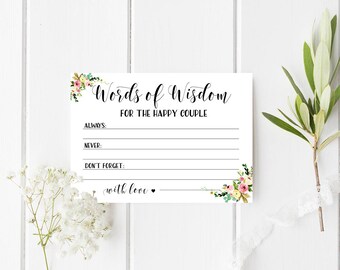 Wedding advice card Words Of wisdom bridal shower Advice for the happy couple cards Newlyweds advice Advice for bride and groom DIY sign