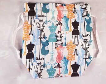 Project bag, Knitting Project Bag, seamstress bag, Drawstring Bag, sewing bag, Yarn bag, knitting bag, drawstring pouch