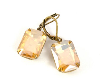 Vintage Topaz Earrings, Gold Champagne Vintage Rhinestone Earrings, Estate Style Earrings, Wedding Bridal Earrings