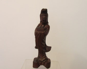 Hand Carved Wooden Sculpture Quan Yin Kwan Yin Goddess of compassion Asian