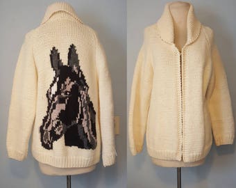 1940s 40s vintage cochiwan knit horse sweater native american