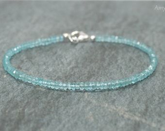 Apatite Bracelet, Sterling Silver, Apatite Jewelry, Minimalist, Layering Bracelet, Blue Gemstone Jewelry
