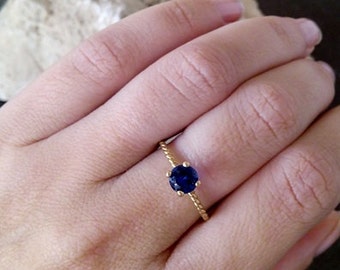 SALE! Blue Sapphire Ring- Deep blue stone -Gold Ring - Gemstone Ring - September Birthstone-Round prong ring