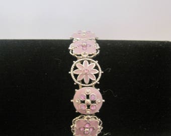 silver tone and pink stretch bracelet