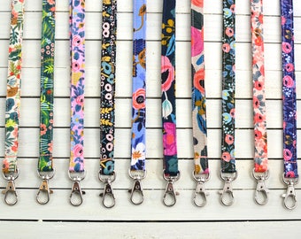 Rifle Paper Co Lanyard/ ID Badge Holder/ Name Tag/ Long Keychain/ Lanyard with Swivel Clip/ Floral