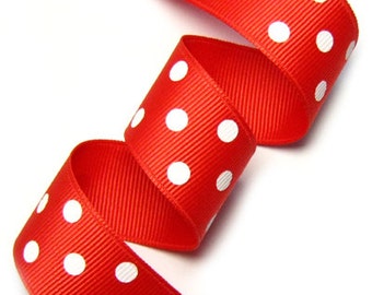 25mm(1'') Red / White polka dot Grosgrain Ribbon