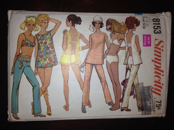 Simplicity Sewing Pattern 8153 Misses Top, Hip-Hugger Pants and Two Piece Bathing Suit Size 10