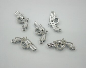 10 pcs. Zinc Silver Handgun Pistol Revolver Charms Pendants Decorations Findings 16 mm. SPG4