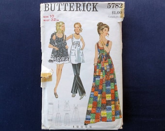 1970s Scoop Neck Maxi Dress, Pants & Stole Vintage Pattern, Butterick 5782, Size 10, Bust 32 1/2