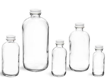 16 Ounce Clear Glass Bottle with White Cap