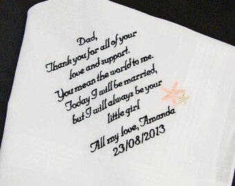 Father of the Bride Handkerchief, You Mean The World To me Wedding Day Keepsake - Thread Born Memories