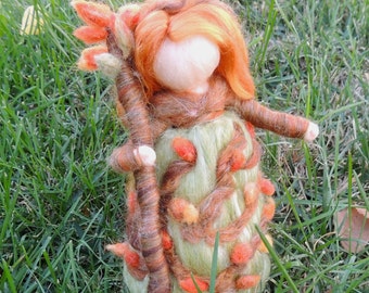 Forest Fairy - Waldorf inspired wool needle felted standing doll - autumn nature table by Rebecca Varon Waldorf Inspired