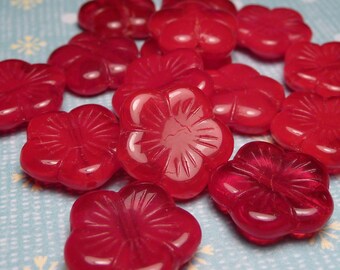 Deep Red Glass Flower Beads 14mm - 8pc