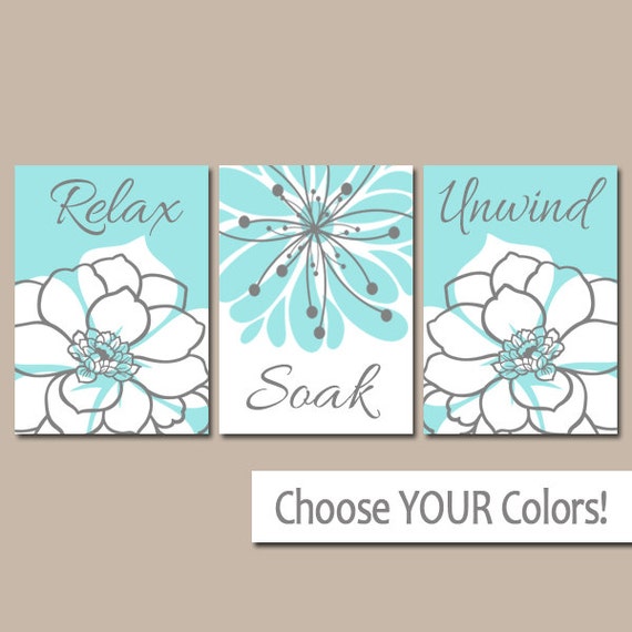 Aqua Gray BATHROOM Wall Art CANVAS or Prints Bathroom