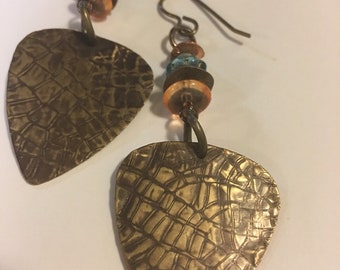 Brass Guitar Pic Dangle Earrings