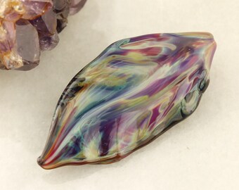 Lampwork Bead, Leaf Glass Focal Pendant, Blue, Purple, Burgundy, Green