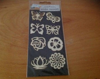 8 pieces of wood 4 flowers and 4 Butterfly ornament