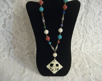 FUN ASIAN NECKLACE - Big and Colorful - Nicely Carved
