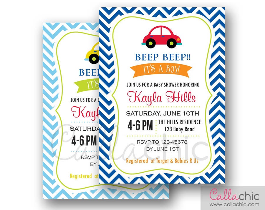 Car Baby Shower Invitation PRINTABLE Boy 1st Birthday
