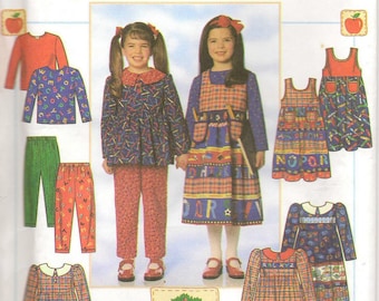 90s Simplicity Sewing Pattern 7732 Dress Tunic Jumper Pants Size 5 – 6x Apple Tree