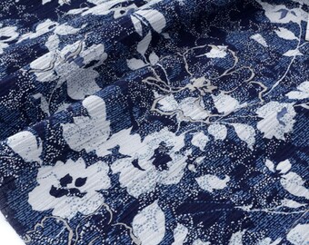 Fabric Navy Blue floral cotton seersucker x 50cm