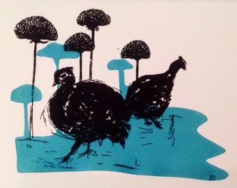 Guinea fowl greetings card.