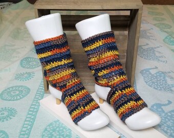 Slouchy Blue/Yellow/Orange Yoga, Pedicure, Pilates, Dance or Flip-Flop Socks