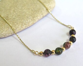 Gold Tourmaline Necklace - Tourmaline Necklace - Gold Necklace - Gemstone Necklace - Beaded Necklace - Gold Necklace - Tourmaline Jewelry