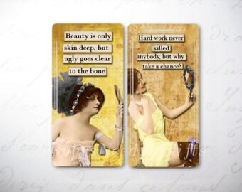 Glass Tile Magnets, Fridge Magnets, Diva Magnets, Best friends gift, Hostess Gift, SET OF 2.