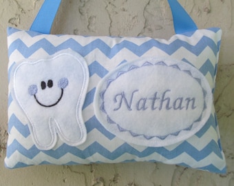 Tooth Fairy Pillow Blue Chevron Personalized
