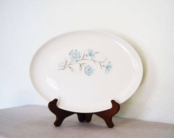 Vintage Ever Yours Boutonniere Oval Serving Platter 13 3/4” Floral Cornflowers Robin Blue Pink Flowers