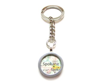 Spokane Washington Map Pendant Key Chain