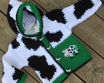 Children's Sweater, Size 3T, Crochet Cow Sweater for Children, Kid's Farm Hoodie, Boy Sweater, Girl Sweater, Handmade & Designed by Bahde