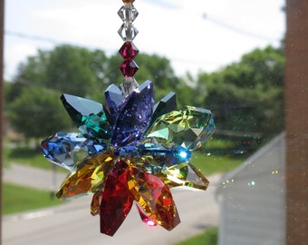 Swarovski Crystal Suncatcher, Chakra Suncatcher, Multi Colors Starburst, Crystal Suncatcher Ornament, Keira's Crystal Creations