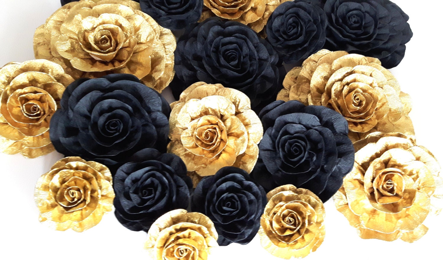 12 giant large crepe paper flowers Glitter Gold black paris