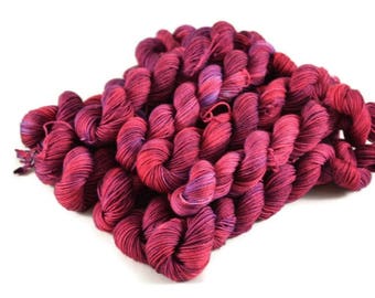 Mini Skeins, Hand Dyed Yarn, Sock Weight, Superwash Merino Wool Yarn, Knitting Yarn, Sock Yarn, Multi-colored, pink, purple - Anemone
