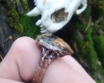 Handmade copper / raw gem / witch ring / post apocalyptic / crust punk / witchy / witchcraft / punk gift / occult / goth / ring / jewelry