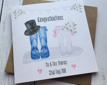 Beautiful Wellie Personalised Wedding card ~ And they lived Happily ever after ~ congratulations~ newlyweds ~ mr & mrs ~ wedding day