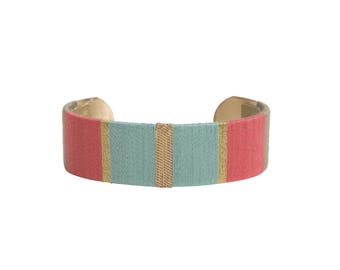 Cuff Bracelet LUCIEN - green of water, old pink and khaki