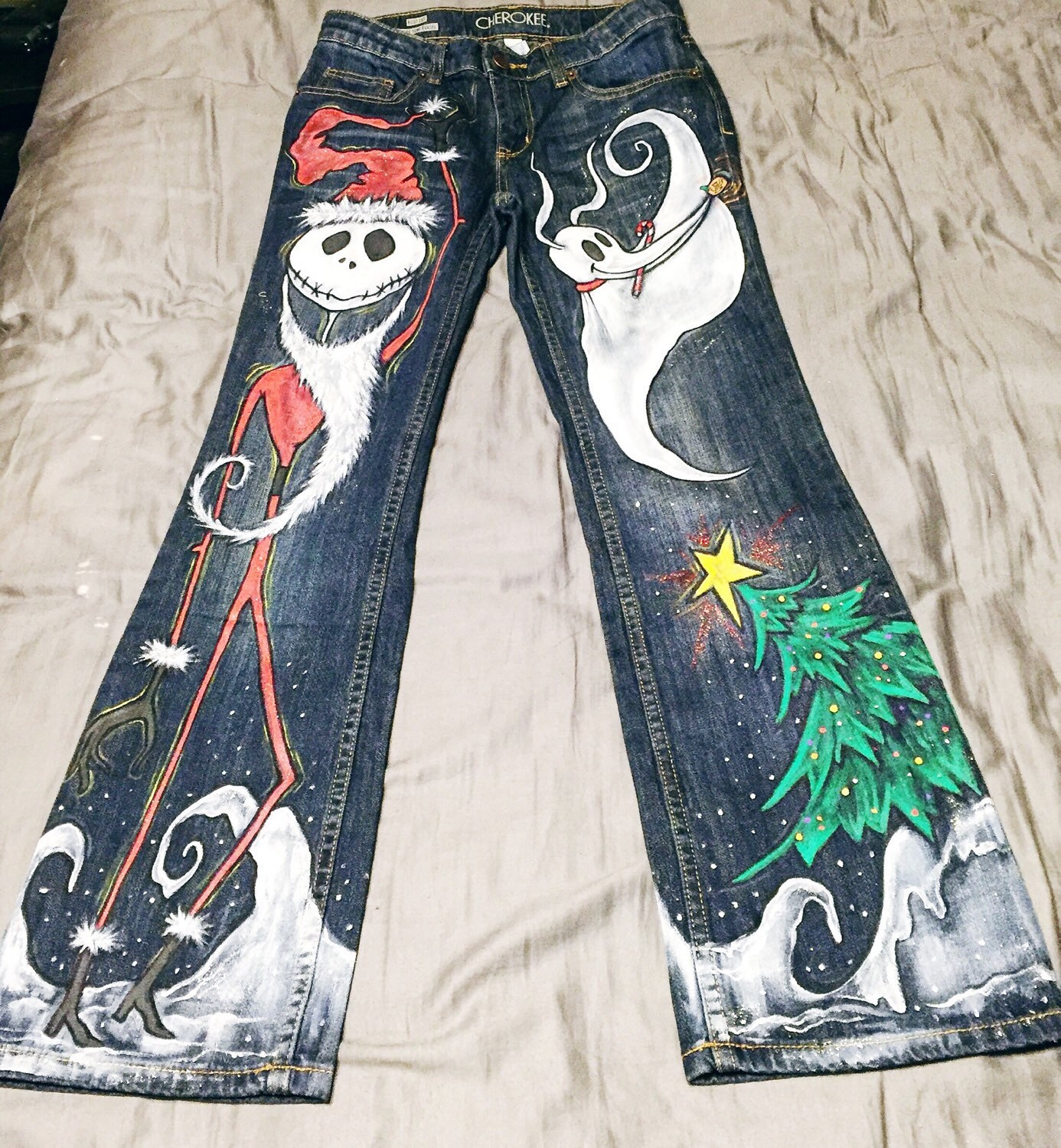 Custom painted Christmas Jack Skellington Jeans Jacket or
