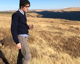 Double Brim Knit Hat / Fisherman's Cap / Hand-Made Beanie / Charcoal